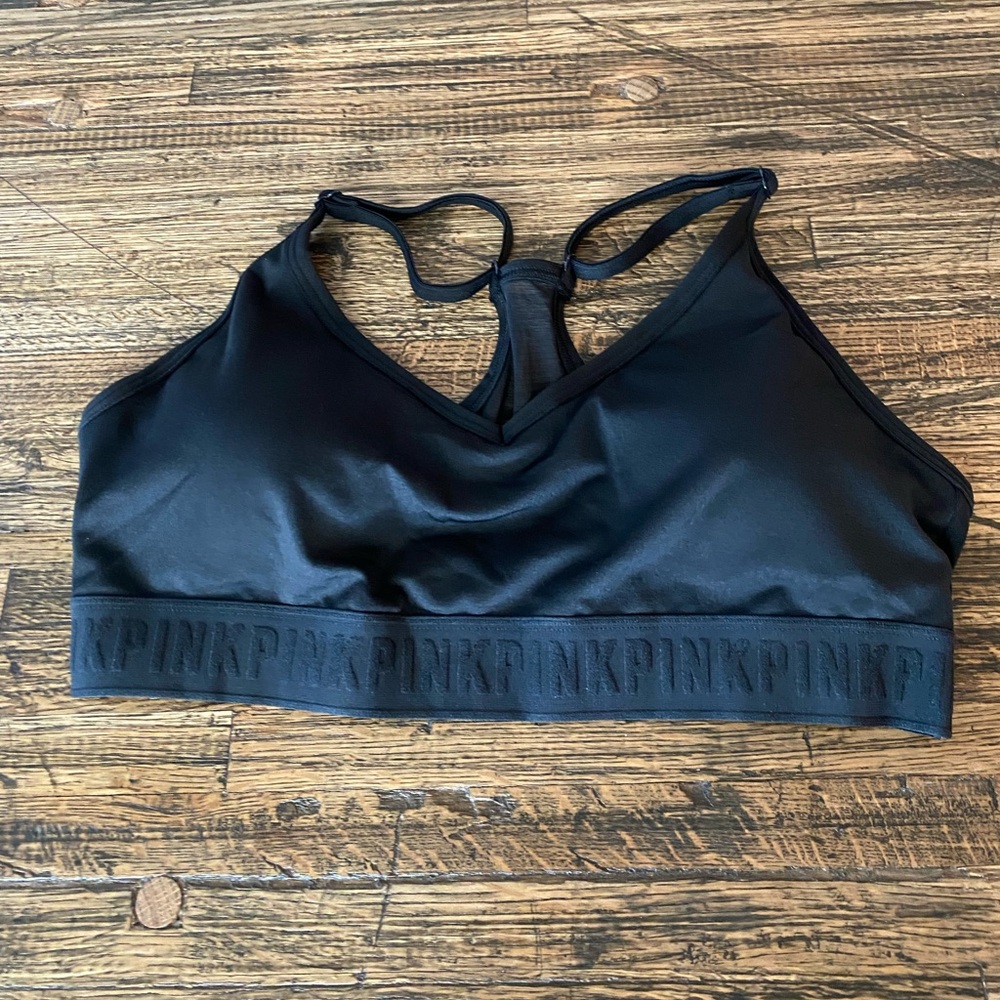 New. Victorias Secret “Pink” Sports Bra.   Color is Black. Size Large.